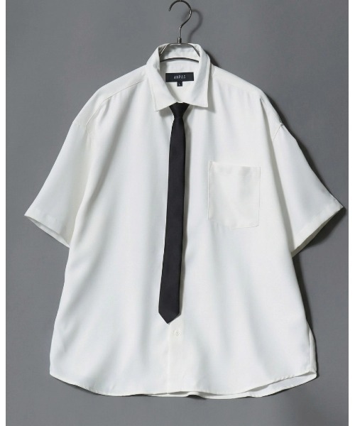 ANPAS（アンパス）の「ANPAS Oversized Short-Sleeve Shirt with Tie / アンパス 別注 ネクタイ付きオーバーサイズ半袖シャツ ワイドシルエット メンズ レギュラーカラー（シャツ/ブラウス・メンズ・ホワイト/ライトグレー/ブラック/ベージュ/ブルー・M/L）」の7枚目の写真