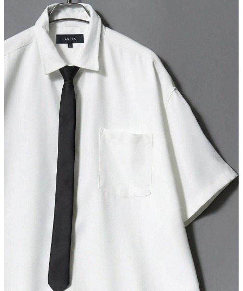 ANPAS（アンパス）の「ANPAS Oversized Short-Sleeve Shirt with Tie / アンパス 別注 ネクタイ付きオーバーサイズ半袖シャツ ワイドシルエット メンズ レギュラーカラー（シャツ/ブラウス・メンズ・ホワイト/ライトグレー/ブラック/ベージュ/ブルー・M/L）」の6枚目の写真