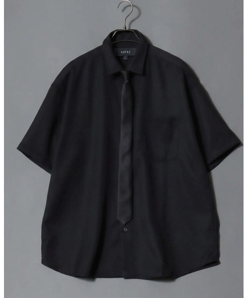 ANPAS（アンパス）の「ANPAS Oversized Short-Sleeve Shirt with Tie / アンパス 別注 ネクタイ付きオーバーサイズ半袖シャツ ワイドシルエット メンズ レギュラーカラー（シャツ/ブラウス・メンズ・ホワイト/ライトグレー/ブラック/ベージュ/ブルー・M/L）」の14枚目の写真