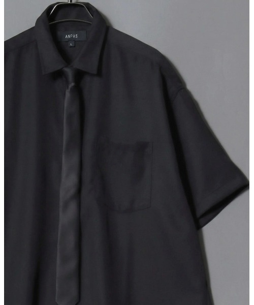 ANPAS（アンパス）の「ANPAS Oversized Short-Sleeve Shirt with Tie / アンパス 別注 ネクタイ付きオーバーサイズ半袖シャツ ワイドシルエット メンズ レギュラーカラー（シャツ/ブラウス・メンズ・ホワイト/ライトグレー/ブラック/ベージュ/ブルー・M/L）」の13枚目の写真