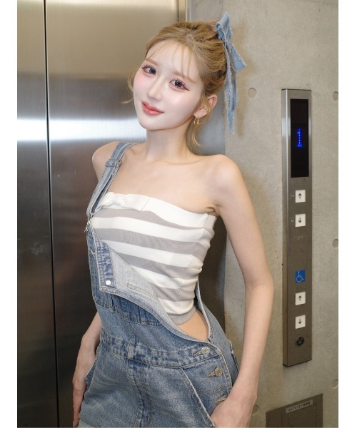 Darich(ダーリッチ)の「レイヤードボーダーニットアンサンブル(ニット/セーター・レディース・ピンク/グレー/ネイビー・FREE)」の5枚目の写真