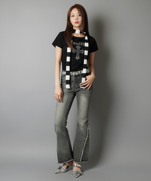 SPINNS（スピンズ）の「大人気デザインが半袖になって再登場！半袖カットソー/ピタTシャツ/ストーンクロス（Tシャツ/カットソー・レディース・オフホワイト/杢グレー/ブラック・ONESIZE）」の9枚目の写真