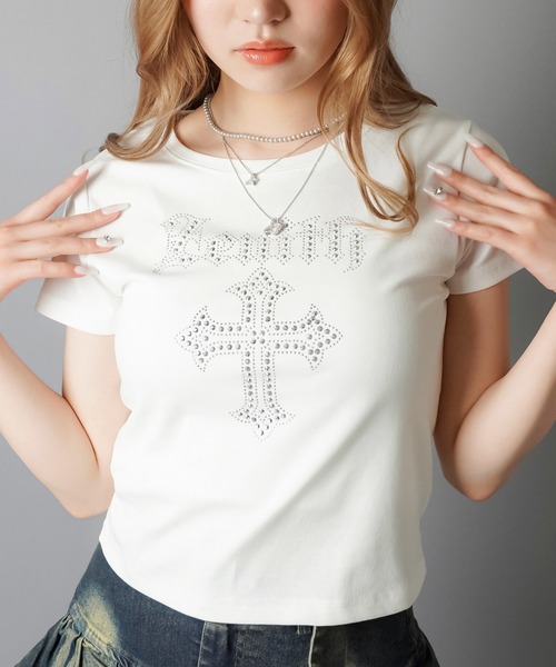 SPINNS（スピンズ）の「大人気デザインが半袖になって再登場！半袖カットソー/ピタTシャツ/ストーンクロス（Tシャツ/カットソー・レディース・オフホワイト/杢グレー/ブラック・ONESIZE）」の18枚目の写真