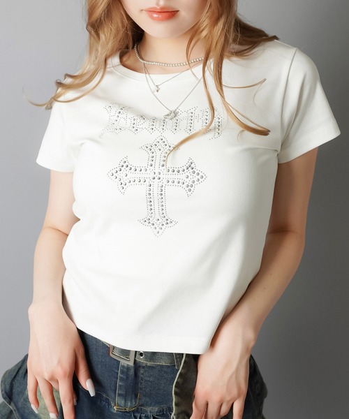 SPINNS（スピンズ）の「大人気デザインが半袖になって再登場！半袖カットソー/ピタTシャツ/ストーンクロス（Tシャツ/カットソー・レディース・オフホワイト/杢グレー/ブラック・ONESIZE）」の19枚目の写真