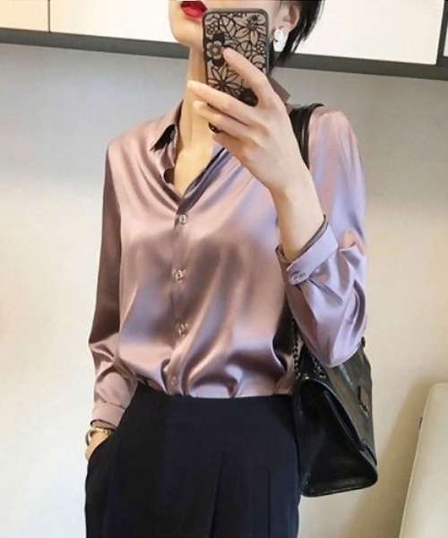 blackdia ocean(ブラックダイヤオーシャン)の「blackdia ocean ベーシックサテンシャツ(シャツ/ブラウス・レディース・シャンパン/ブラック/ライトパープル/ホワイト/グレー・MEDIUM/SMALL)」の4枚目の写真