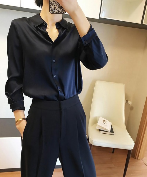 blackdia ocean(ブラックダイヤオーシャン)の「blackdia ocean ベーシックサテンシャツ(シャツ/ブラウス・レディース・シャンパン/ブラック/ライトパープル/ホワイト/グレー・MEDIUM/SMALL)」の2枚目の写真