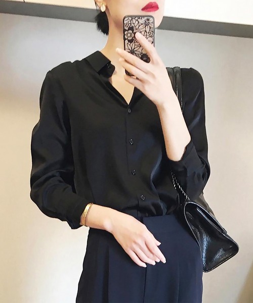blackdia ocean(ブラックダイヤオーシャン)の「blackdia ocean ベーシックサテンシャツ(シャツ/ブラウス・レディース・シャンパン/ブラック/ライトパープル/ホワイト/グレー・MEDIUM/SMALL)」の7枚目の写真