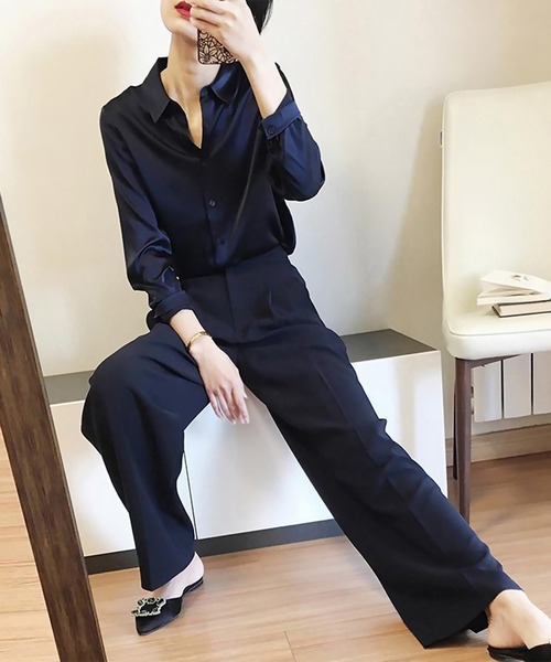 blackdia ocean(ブラックダイヤオーシャン)の「blackdia ocean ベーシックサテンシャツ(シャツ/ブラウス・レディース・シャンパン/ブラック/ライトパープル/ホワイト/グレー・MEDIUM/SMALL)」の10枚目の写真