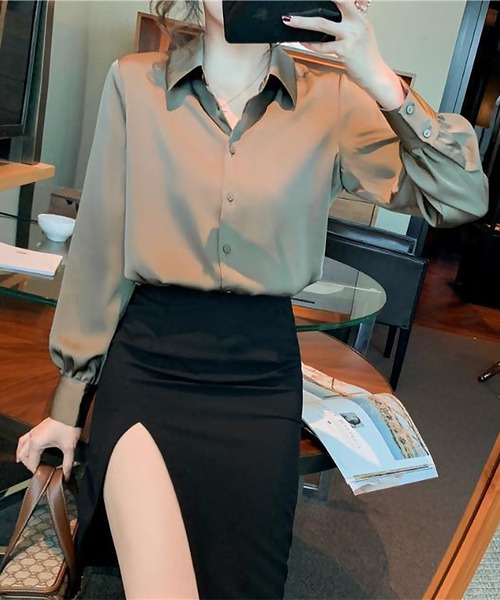 blackdia ocean(ブラックダイヤオーシャン)の「blackdia ocean ベーシックサテンシャツ(シャツ/ブラウス・レディース・シャンパン/ブラック/ライトパープル/ホワイト/グレー・MEDIUM/SMALL)」の11枚目の写真