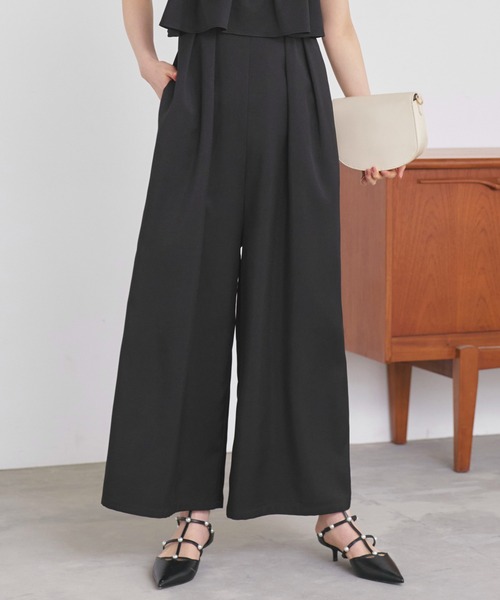 RUIRUE BOUTIQUE(ルイルエブティック)の「洗える ストレッチ | フロント パール フレア サロペット | レディース おしゃれ きれいめ リゾート 休日コーデ ウエストゴム ワイドパンツ オールインワン(サロペット/オーバーオール・レディース・ブラック/ベージュ/ブルー・LL/S/M/L)」の12枚目の写真