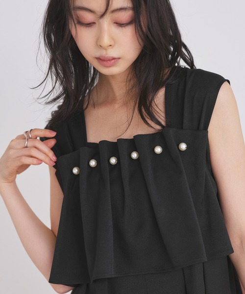 RUIRUE BOUTIQUE(ルイルエブティック)の「洗える ストレッチ | フロント パール フレア サロペット | レディース おしゃれ きれいめ リゾート 休日コーデ ウエストゴム ワイドパンツ オールインワン(サロペット/オーバーオール・レディース・ブラック/ベージュ/ブルー・LL/S/M/L)」の9枚目の写真
