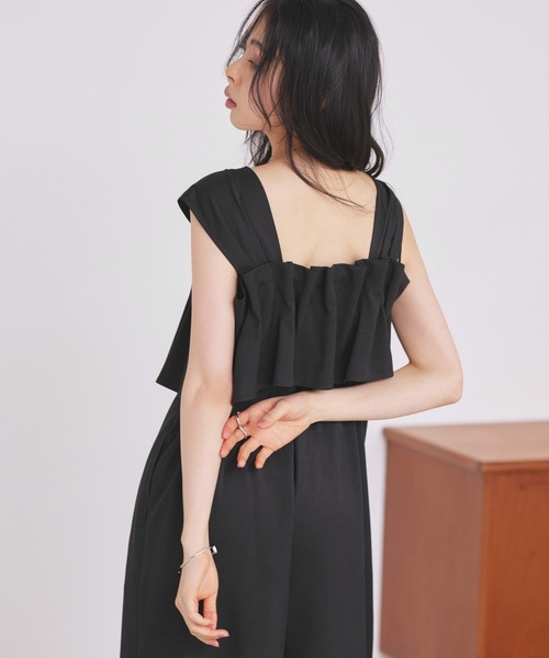 ルフィル 2023 ワイドオールインワン サロペット フレア ストレッチ 黒 オールインワン・サロペット | レディースファッション通販の