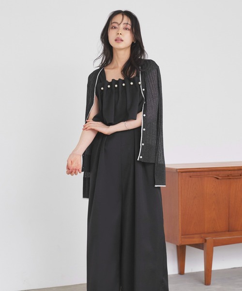 RUIRUE BOUTIQUE(ルイルエブティック)の「洗える ストレッチ | フロント パール フレア サロペット | レディース おしゃれ きれいめ リゾート 休日コーデ ウエストゴム ワイドパンツ オールインワン(サロペット/オーバーオール・レディース・ブラック/ベージュ/ブルー・LL/S/M/L)」の11枚目の写真