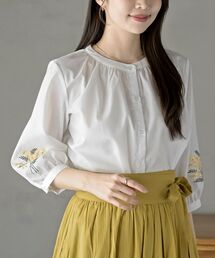 rps | 刺繍スリーブバンドカラー7分袖ブラウス(シャツ/ブラウス)