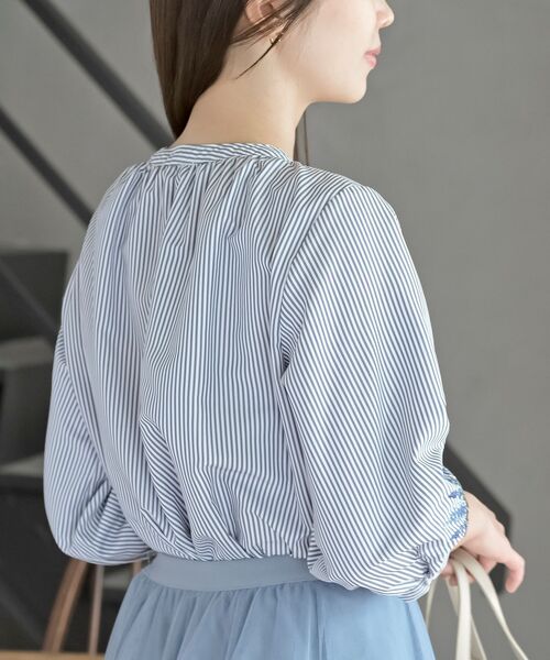 刺繍スリーブバンドカラー7分袖ブラウス（シャツ/ブラウス