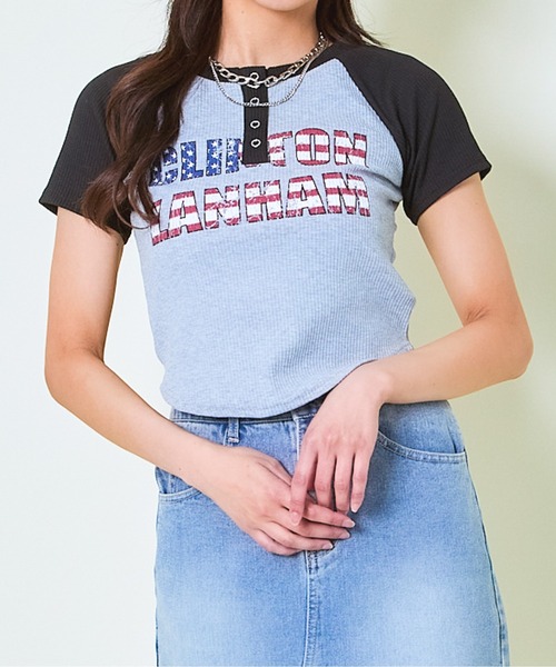 セール】《ヘンリーネック×配色切替》レディース 半袖トップス