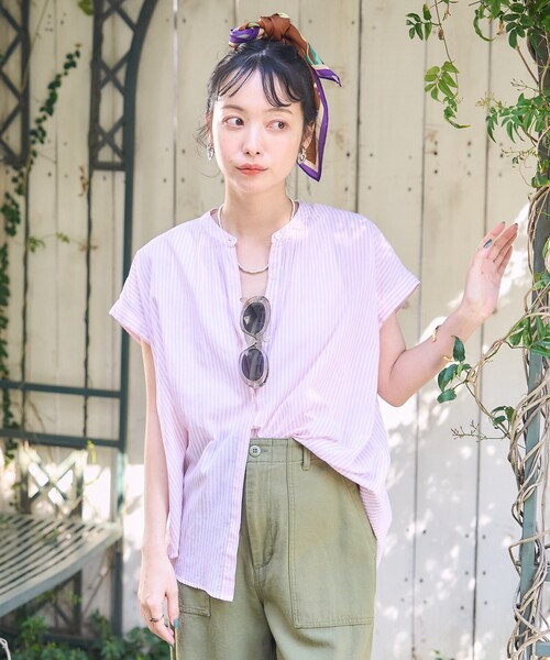 FREAK'S STORE（フリークスストア）の「インドボイル フレンチスリーブブラウス（シャツ/ブラウス・レディース・オフホワイト/ターコイズブルー/ブラック/コーラルピンク/ダークネイビー・ﾌﾘ-）」の5枚目の写真