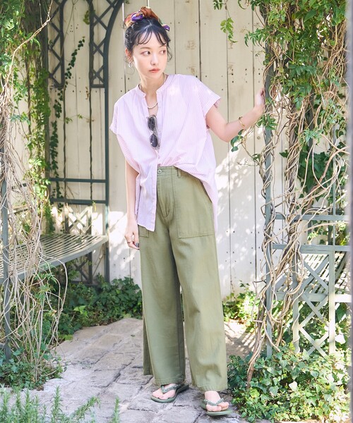 FREAK'S STORE（フリークスストア）の「インドボイル フレンチスリーブブラウス（シャツ/ブラウス・レディース・オフホワイト/ターコイズブルー/ブラック/コーラルピンク/ダークネイビー・ﾌﾘ-）」の10枚目の写真