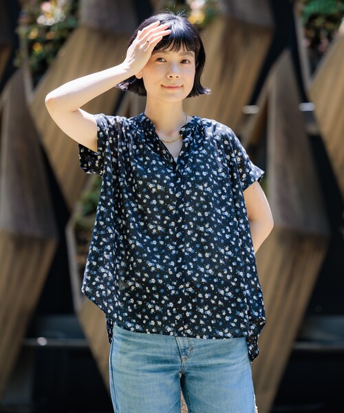 FREAK'S STORE（フリークスストア）の「インドボイル フレンチスリーブブラウス（シャツ/ブラウス・レディース・オフホワイト/ターコイズブルー/ブラック/コーラルピンク/ダークネイビー・ﾌﾘ-）」の21枚目の写真
