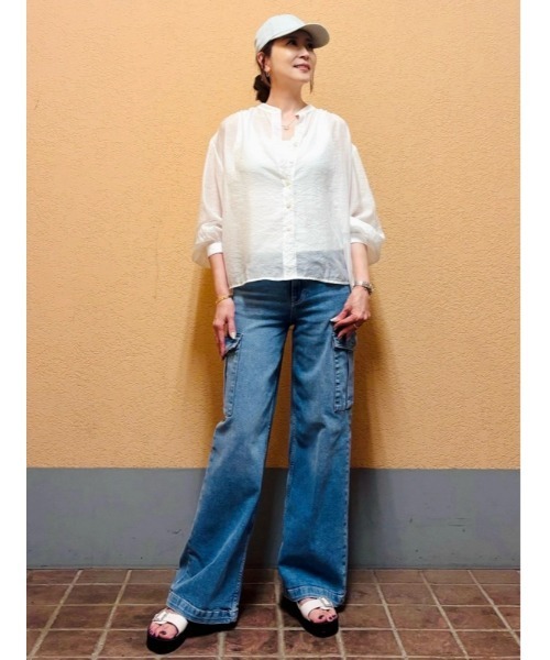 GAP(ギャップ)の「シアー フロントボタンシャツ(シャツ/ブラウス・レディース・ブラック/オフホワイト/ホワイト×ネイビー・XS/S/M/L/XXS)」の15枚目の写真