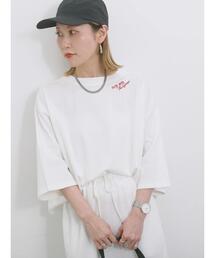 Samansa Mos2 blue | ◎ポンチロゴ刺繍プルオーバー(Tシャツ/カットソー)