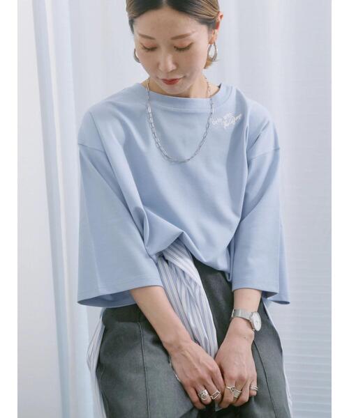 Samansa Mos2 blue（サマンサモスモスブルー）の「◎ポンチロゴ刺繍プルオーバー（Tシャツ/カットソー・レディース・サックスブルー/トップグレー/オフホワイト・F）」の13枚目の写真