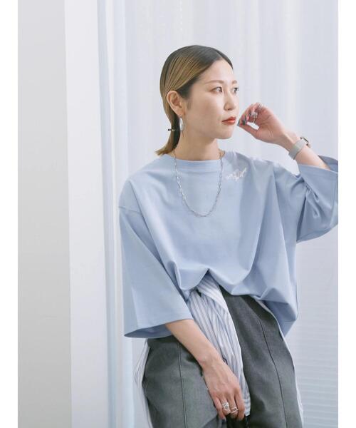 Samansa Mos2 blue（サマンサモスモスブルー）の「◎ポンチロゴ刺繍プルオーバー（Tシャツ/カットソー・レディース・サックスブルー/トップグレー/オフホワイト・F）」の14枚目の写真