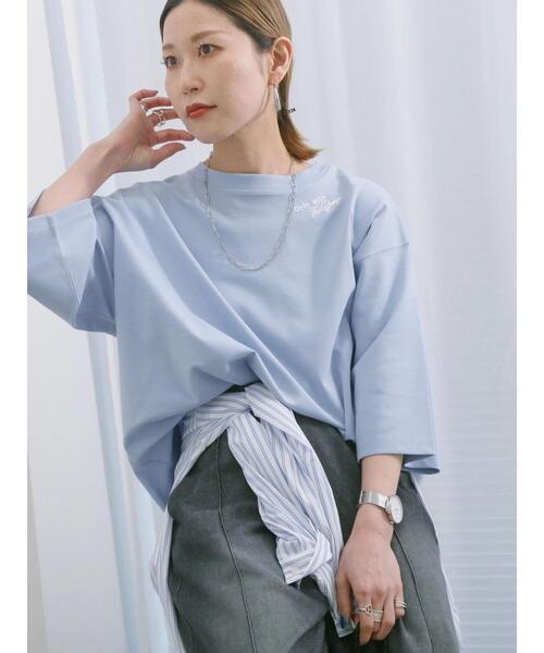 Samansa Mos2 blue（サマンサモスモスブルー）の「◎ポンチロゴ刺繍プルオーバー（Tシャツ/カットソー・レディース・サックスブルー/トップグレー/オフホワイト・F）」の15枚目の写真