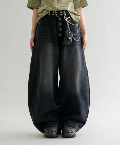 【EPNK】Button fly wide denim pants EPNK】Button fly wide denim pants / ボタンフライワイドデニム