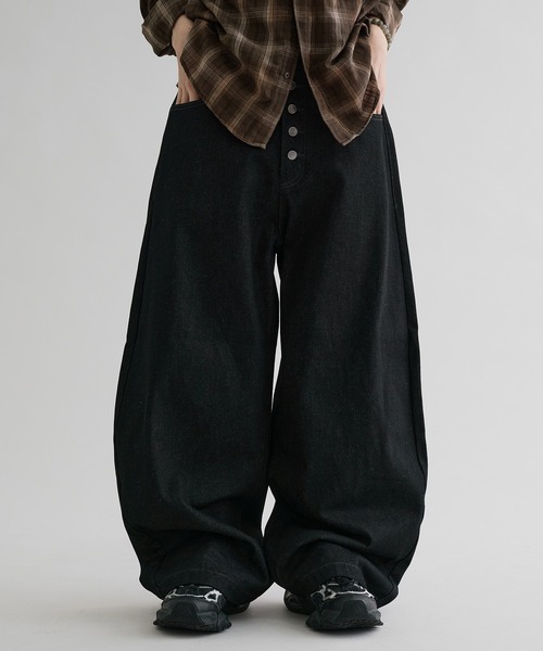 【epnok】 ボタンフライワイドデニムパンツ Lサイズ【現在完売品】 EPNK】Button fly wide denim pants / ボタンフライワイドデニム