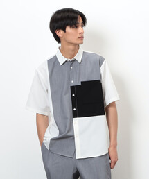 COMME CA ISM | ウールライク ショートポイントカラー ブロッキング半袖シャツ(シャツ/ブラウス)