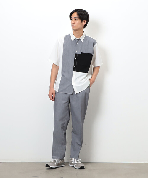 COMME CA ISM（コムサイズム）の「ウールライク ショートポイントカラー ブロッキング半袖シャツ（シャツ/ブラウス・メンズ・ホワイト/ブラック・MEDIUM/LARGE）」の14枚目の写真
