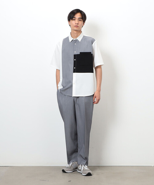 COMME CA ISM（コムサイズム）の「ウールライク ショートポイントカラー ブロッキング半袖シャツ（シャツ/ブラウス・メンズ・ホワイト/ブラック・MEDIUM/LARGE）」の15枚目の写真