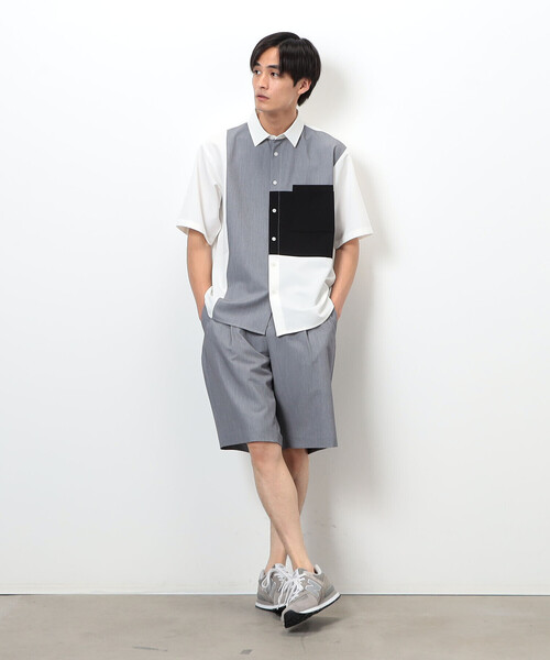 COMME CA ISM（コムサイズム）の「ウールライク ショートポイントカラー ブロッキング半袖シャツ（シャツ/ブラウス・メンズ・ホワイト/ブラック・MEDIUM/LARGE）」の16枚目の写真