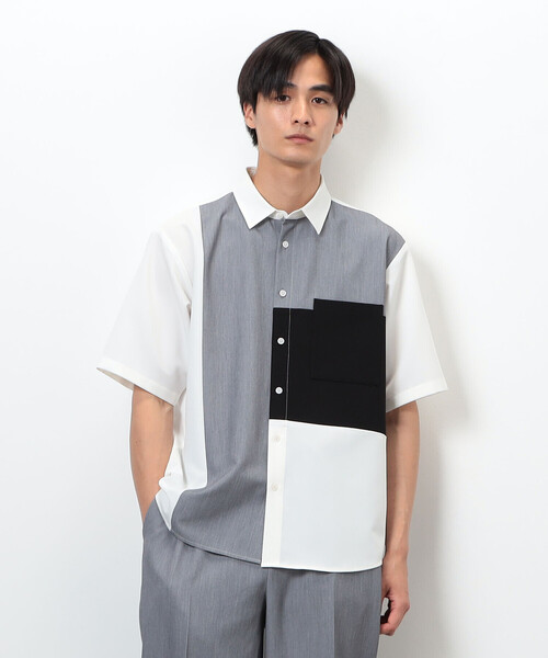 COMME CA ISM（コムサイズム）の「ウールライク ショートポイントカラー ブロッキング半袖シャツ（シャツ/ブラウス・メンズ・ホワイト/ブラック・MEDIUM/LARGE）」の17枚目の写真