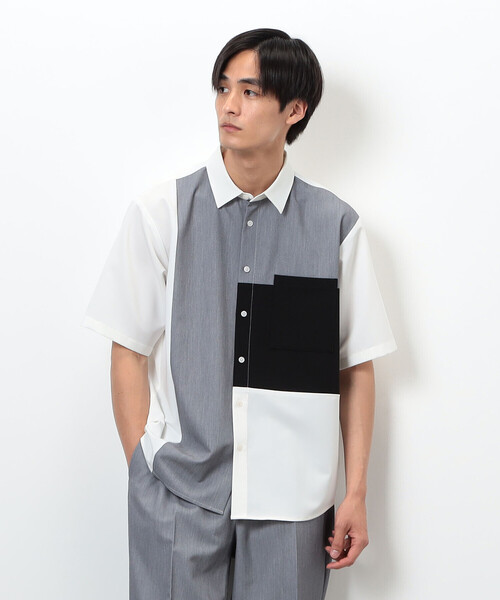 COMME CA ISM（コムサイズム）の「ウールライク ショートポイントカラー ブロッキング半袖シャツ（シャツ/ブラウス・メンズ・ホワイト/ブラック・MEDIUM/LARGE）」の18枚目の写真