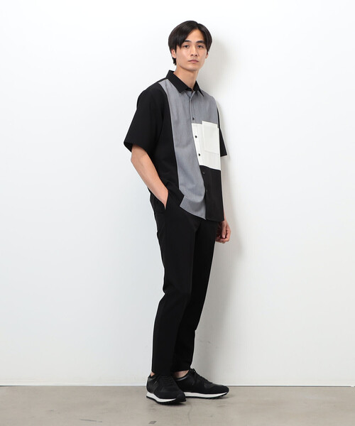COMME CA ISM（コムサイズム）の「ウールライク ショートポイントカラー ブロッキング半袖シャツ（シャツ/ブラウス・メンズ・ホワイト/ブラック・MEDIUM/LARGE）」の19枚目の写真