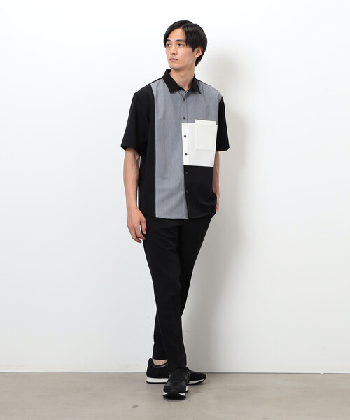 COMME CA ISM（コムサイズム）の「ウールライク ショートポイントカラー ブロッキング半袖シャツ（シャツ/ブラウス・メンズ・ホワイト/ブラック・MEDIUM/LARGE）」の20枚目の写真