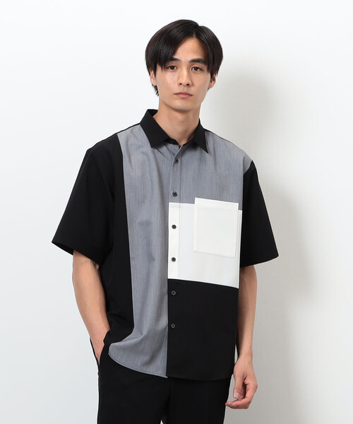 COMME CA ISM（コムサイズム）の「ウールライク ショートポイントカラー ブロッキング半袖シャツ（シャツ/ブラウス・メンズ・ホワイト/ブラック・MEDIUM/LARGE）」の3枚目の写真