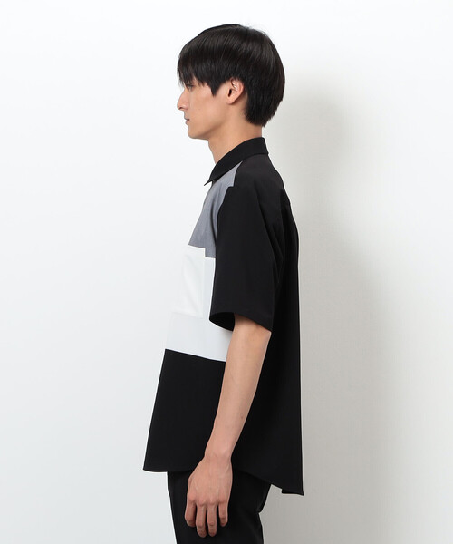 COMME CA ISM（コムサイズム）の「ウールライク ショートポイントカラー ブロッキング半袖シャツ（シャツ/ブラウス・メンズ・ホワイト/ブラック・MEDIUM/LARGE）」の6枚目の写真