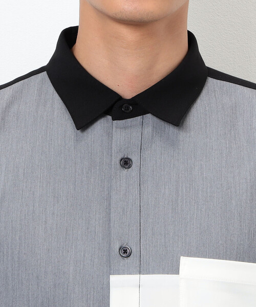 COMME CA ISM（コムサイズム）の「ウールライク ショートポイントカラー ブロッキング半袖シャツ（シャツ/ブラウス・メンズ・ホワイト/ブラック・MEDIUM/LARGE）」の8枚目の写真