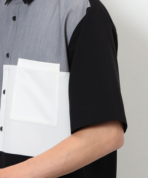 COMME CA ISM（コムサイズム）の「ウールライク ショートポイントカラー ブロッキング半袖シャツ（シャツ/ブラウス・メンズ・ホワイト/ブラック・MEDIUM/LARGE）」の10枚目の写真
