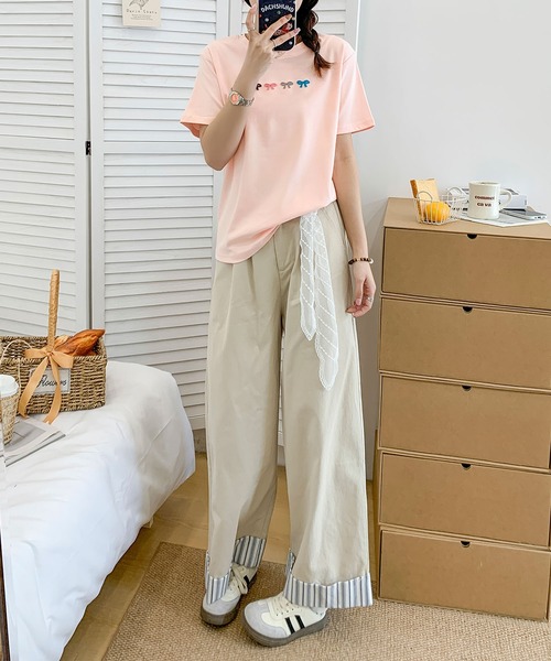aimoha(アイモハ)の「マルチカラーリボン刺繍Tシャツ (SS)(Tシャツ/カットソー・レディース・ブルー/ピンク/ホワイト/ライトグレー/イエロー・FREE)」の15枚目の写真