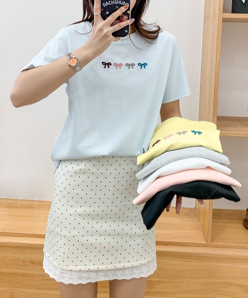 aimoha(アイモハ)の「マルチカラーリボン刺繍Tシャツ (SS)(Tシャツ/カットソー・レディース・ブルー/ピンク/ホワイト/ライトグレー/イエロー・FREE)」の18枚目の写真