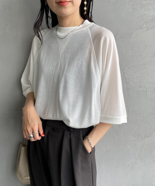 THE SHINZONE（ザ　シンゾーン）の「[THE SHINZONE/ザ シンゾーン] シアー ハーフスリーブ スウェットシャツ（Tシャツ/カットソー・レディース・ホワイト/チャコールグレー・0）」の2枚目の写真