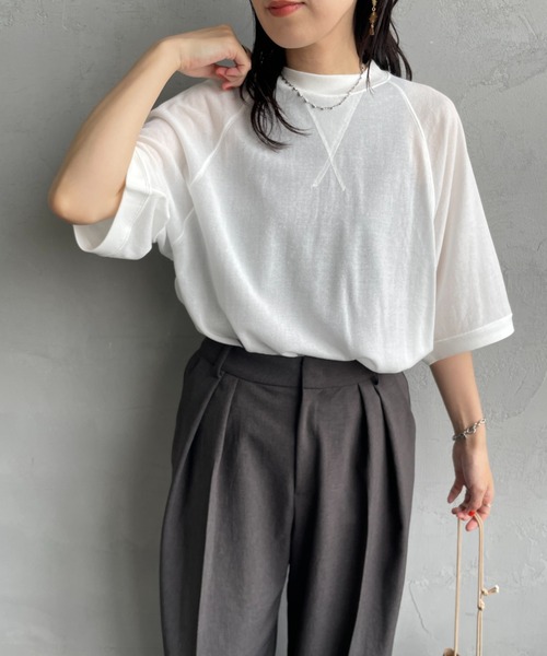 THE SHINZONE（ザ　シンゾーン）の「[THE SHINZONE/ザ シンゾーン] シアー ハーフスリーブ スウェットシャツ（Tシャツ/カットソー・レディース・ホワイト/チャコールグレー・0）」の5枚目の写真