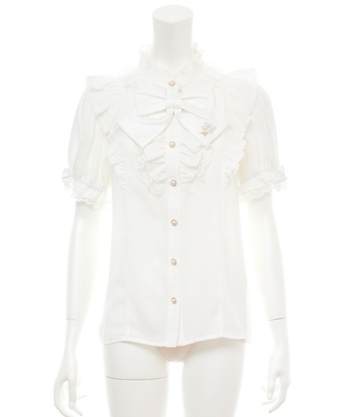 Secret Honey（シークレットハニー）の「スタンドカラーダブルフリルブラウス（シャツ/ブラウス・レディース・ブラック/オフホワイト・MEDIUM）」の7枚目の写真