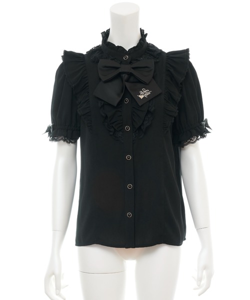 Secret Honey（シークレットハニー）の「スタンドカラーダブルフリルブラウス（シャツ/ブラウス・レディース・ブラック/オフホワイト・MEDIUM）」の8枚目の写真
