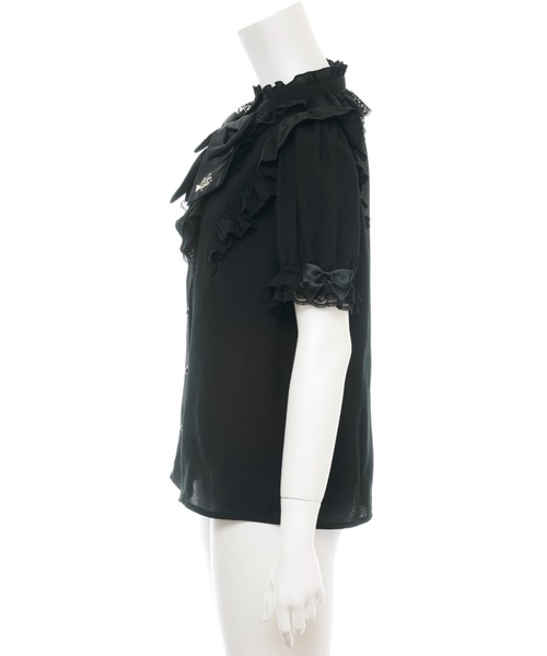 Secret Honey（シークレットハニー）の「スタンドカラーダブルフリルブラウス（シャツ/ブラウス・レディース・ブラック/オフホワイト・MEDIUM）」の9枚目の写真