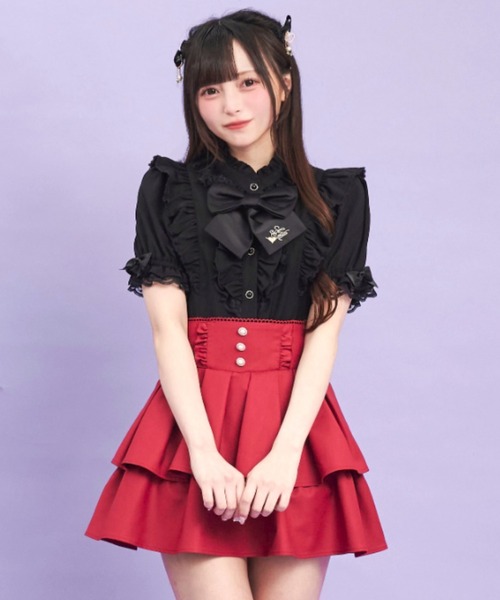 Secret Honey（シークレットハニー）の「スタンドカラーダブルフリルブラウス（シャツ/ブラウス・レディース・ブラック/オフホワイト・MEDIUM）」の5枚目の写真